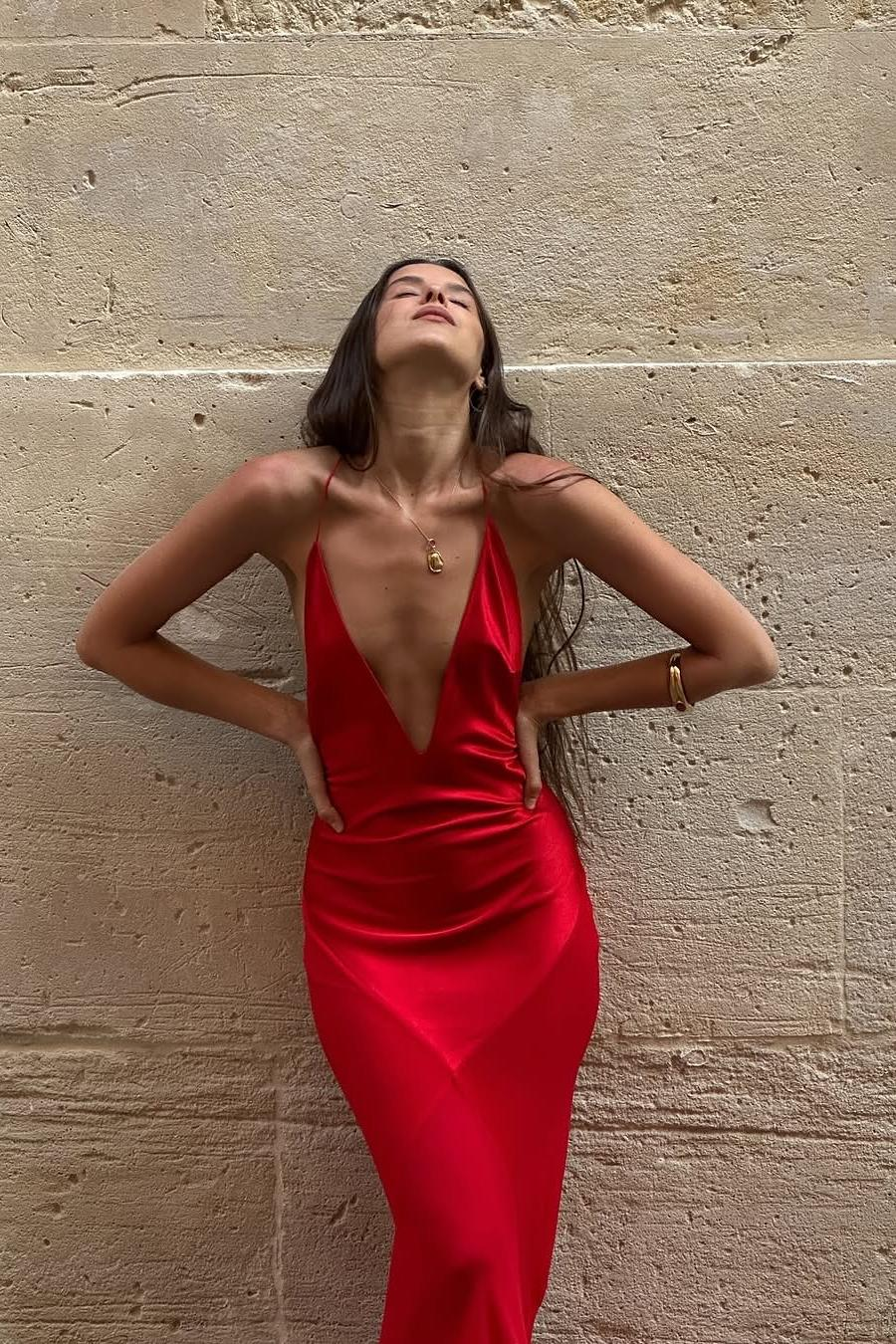 backless red satin dress KATHY RED SATIN BACKLESS GOWN | CULT MIA main image 0