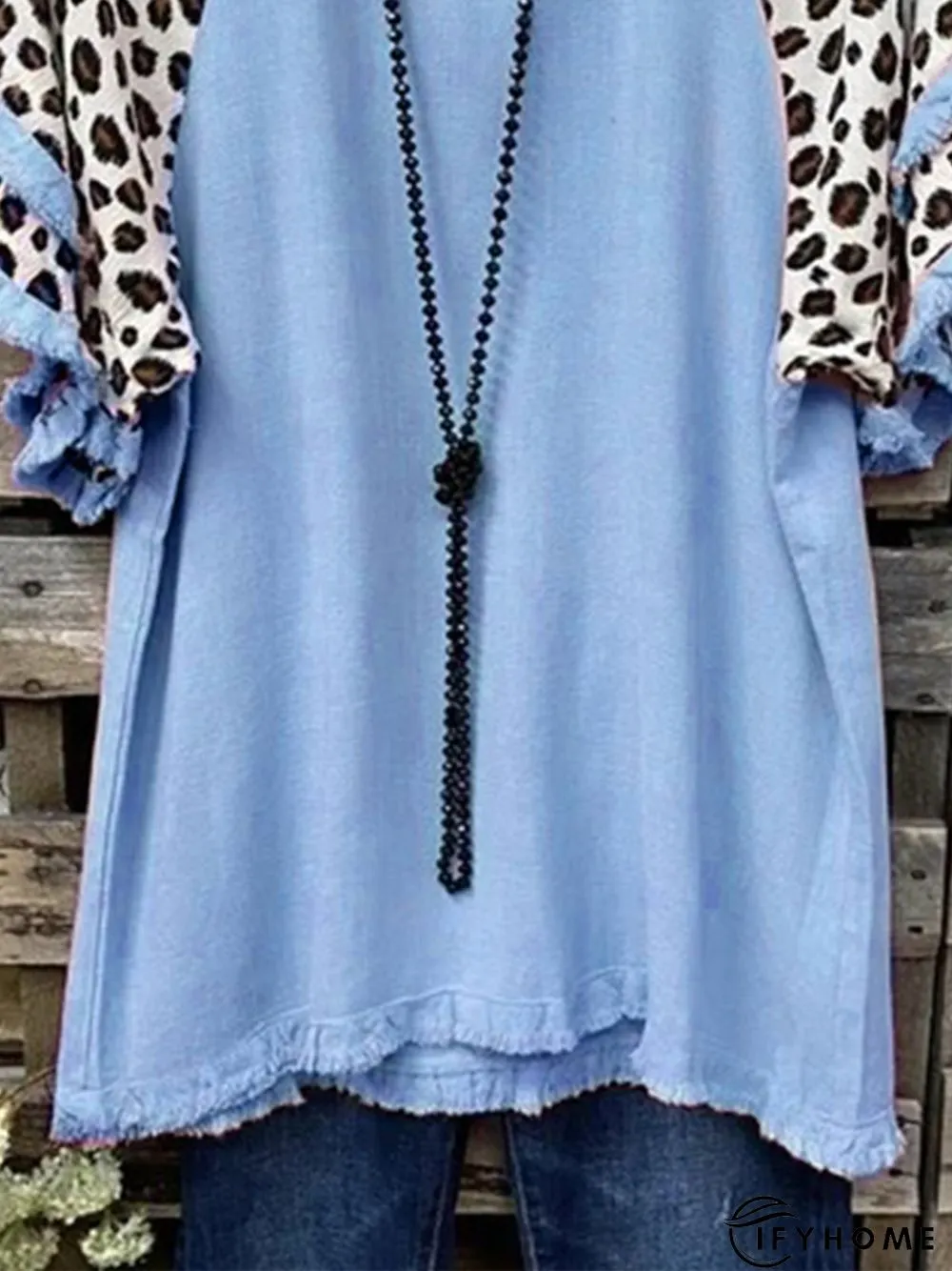 Vintage Leopard Printed Tassel Plus Size Short Sleeve V Neck Casual Tops | IFYHOME