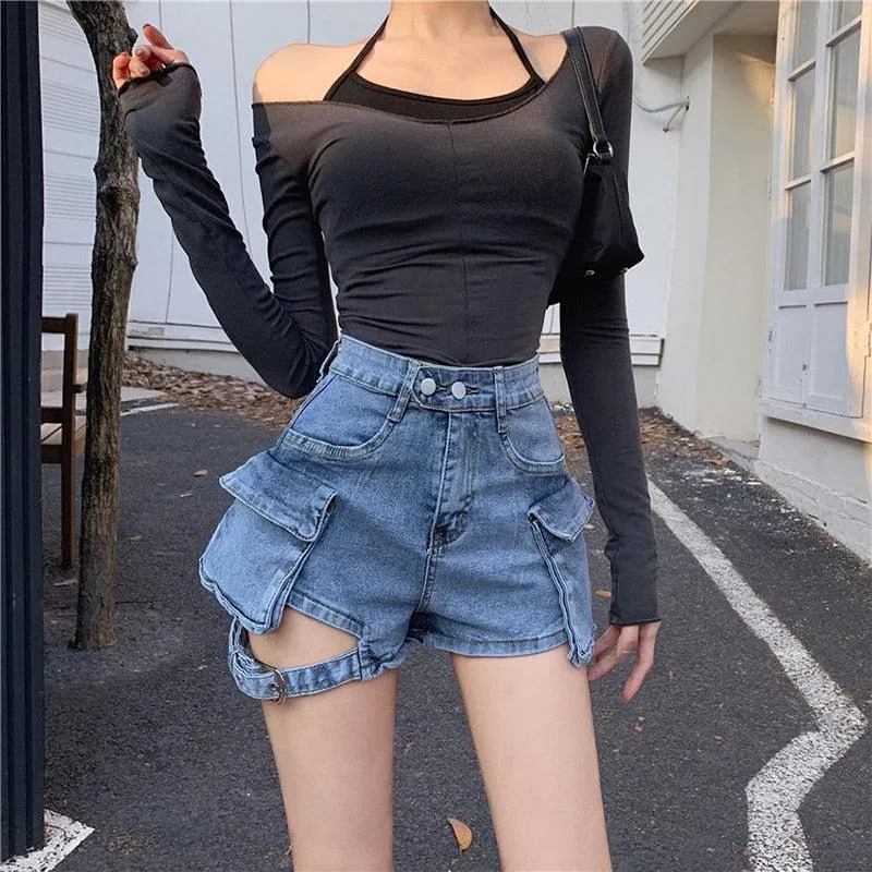 Brownm Detail Cargo Denim Shorts