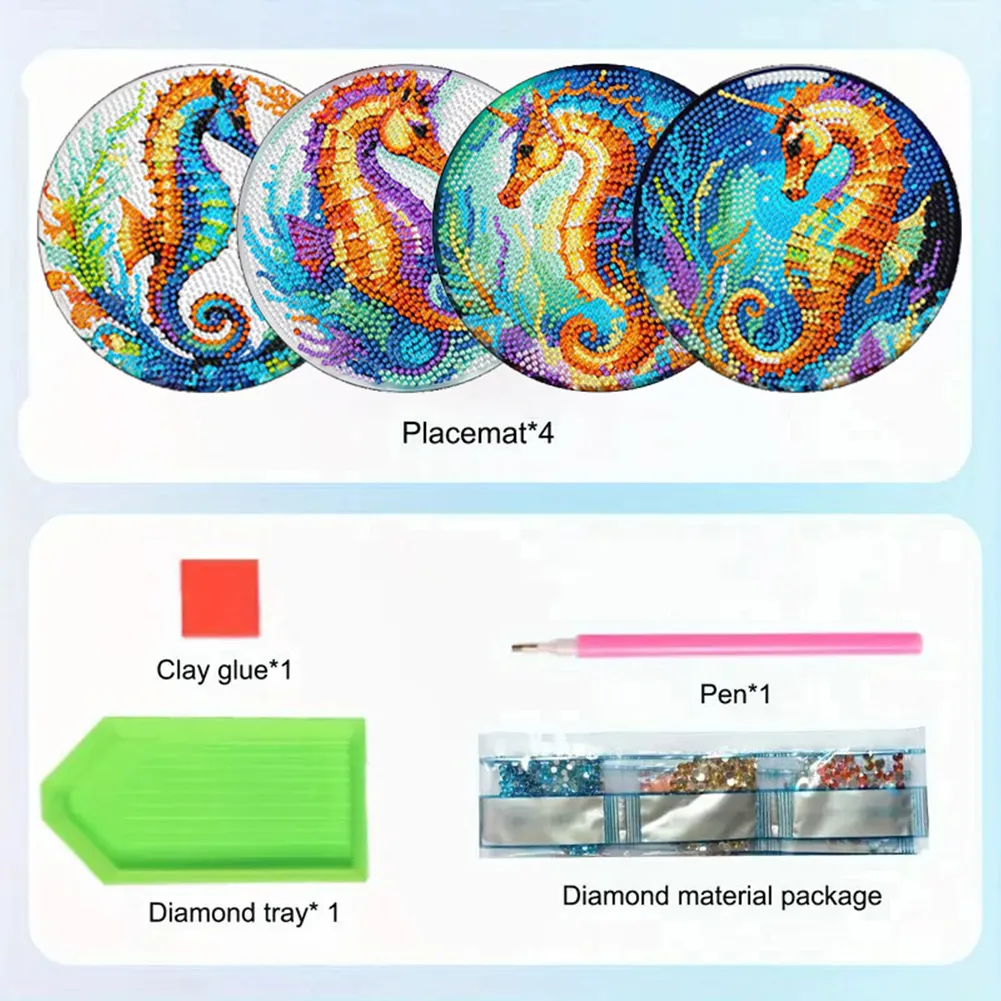 DIY Diamond Dot Kits Seahorses Diamond Painting Placemats Projects for Beginners