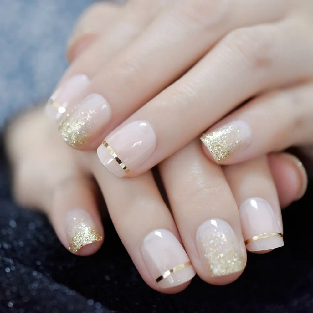 Nude Pink False Stick On Nails Natural French Miancure Short Lady's Nails Tips Acrylic Gel Fake Nail Set 24pcs-Nail Inspo