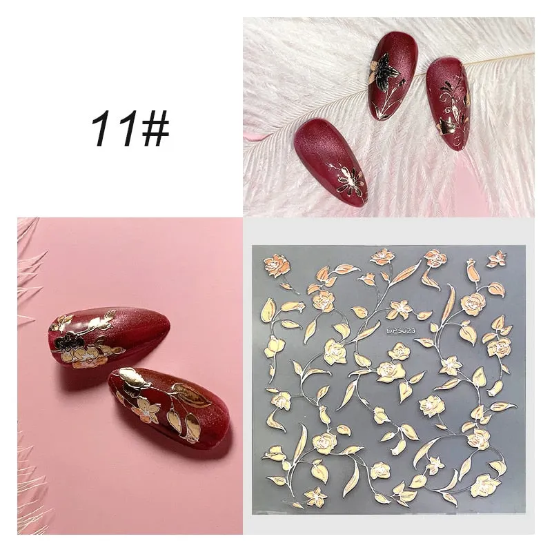 3D Flower Lace Nail Stickers iridescent Bronzing Floral Leaf Transfer Stickers For Nails Manicuring Accessories