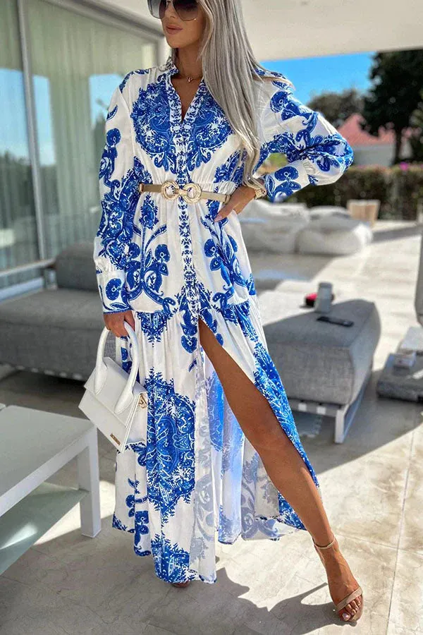 Sunshine on The Horizon Baroque Print Maxi Dress