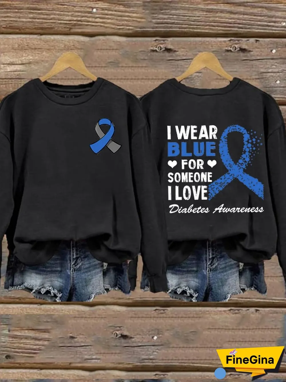 Women's I Wear Blue For Someone I Love Diabetes Awarenesse Print Casual Sweatshirt