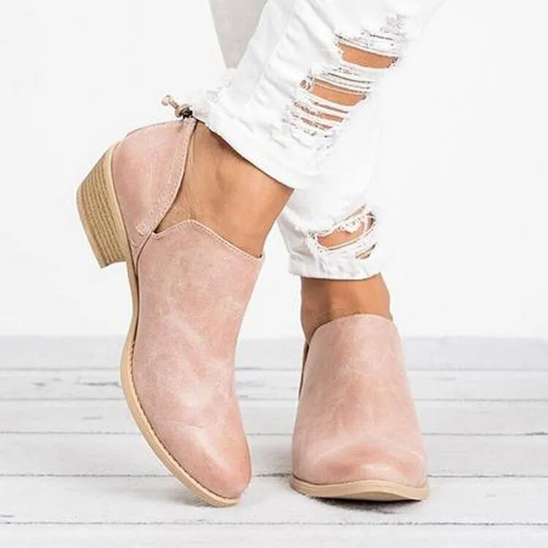 Autumn Women Shoes Retro High Heel Ankle Boots Female Block Mid Heels Casual Botas Mujer Booties Feminina
