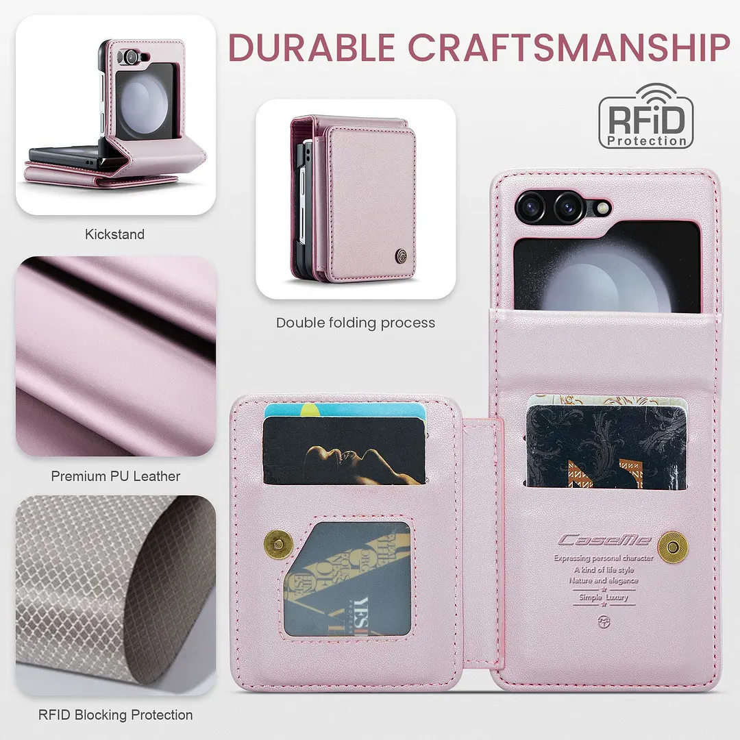Suitable for Samsung Z Flip series mobile phone case multi-function anti-theft card slot leather case integrated anti-fall protective cover