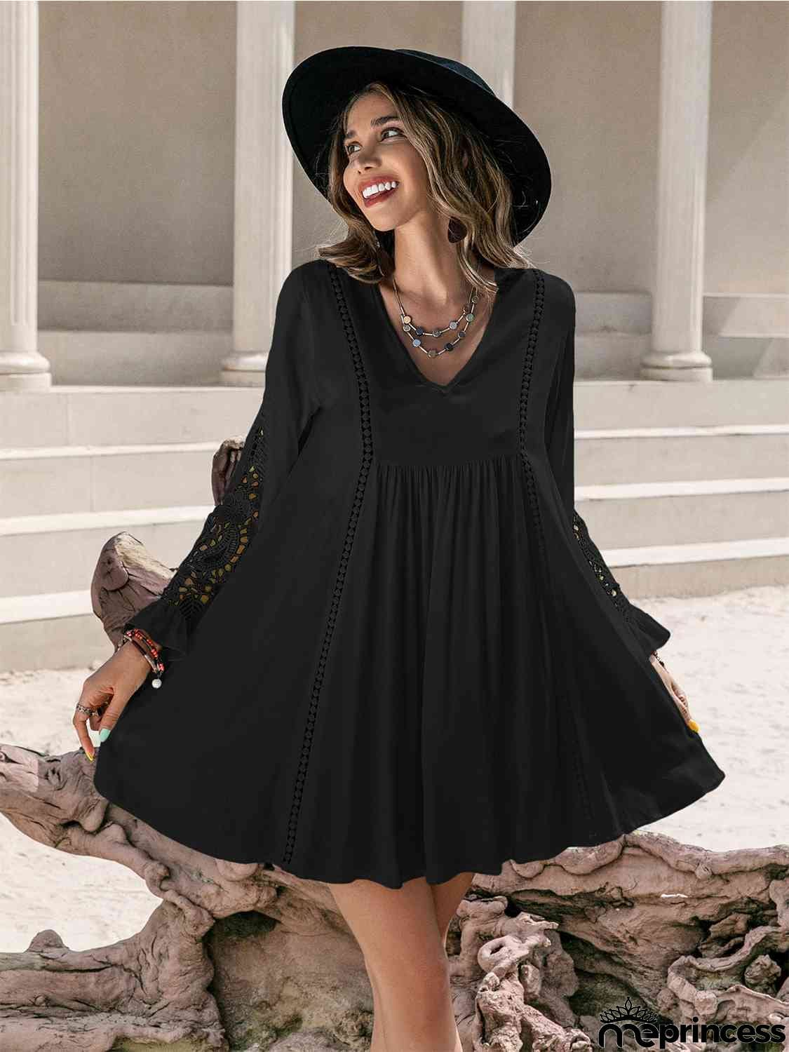 Lace Detail V-Neck Mini Dress