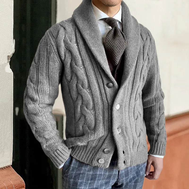 Man's Vintage Button Lapel Casual Cozy Sweater