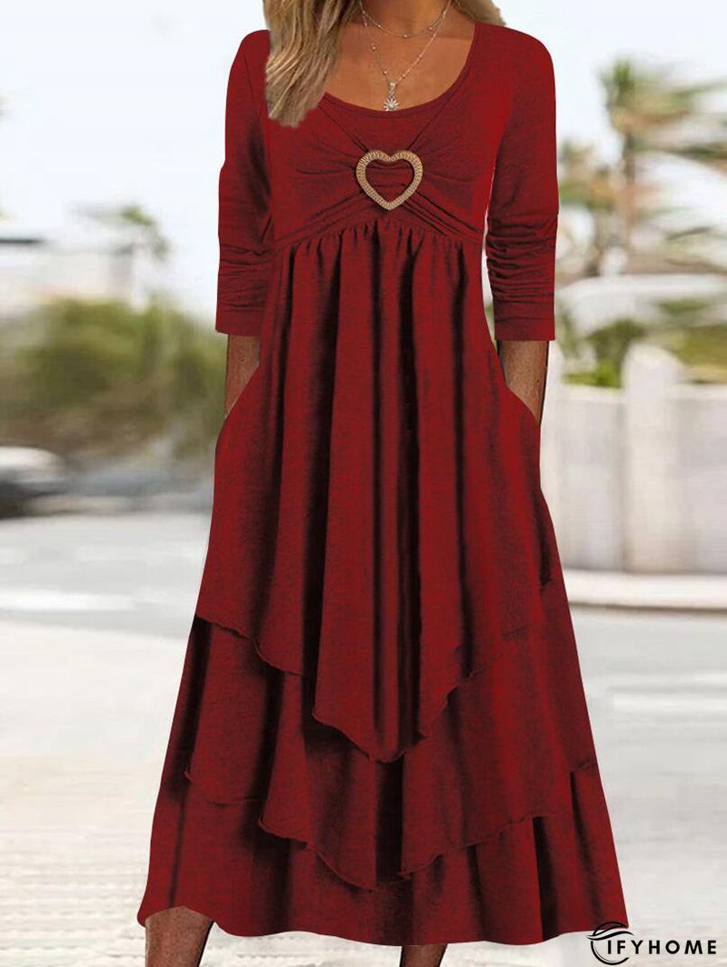 Casual Color Block Regular Fit Daily Midi Dress | IFYHOME
