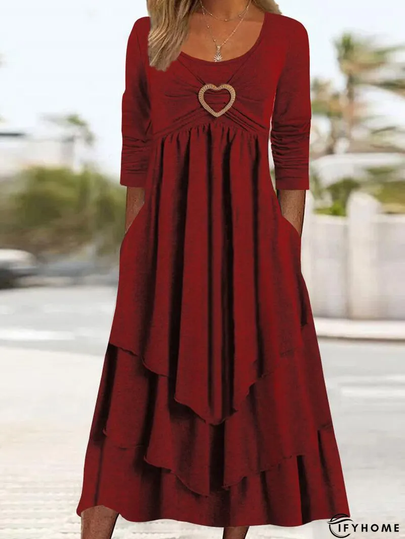 Casual Color Block Regular Fit Daily Midi Dress | IFYHOME