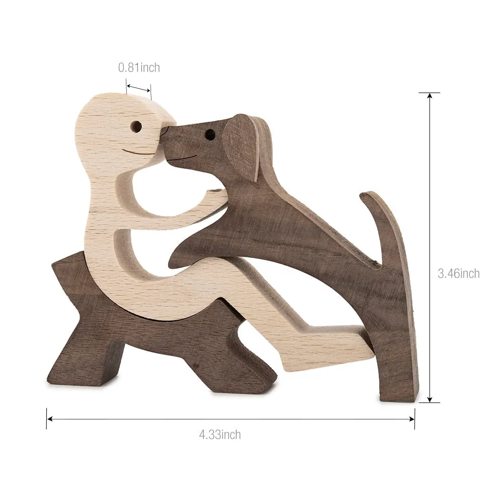Puppy Family Wood Dog Carving Ornaments Decoration Home Decor Figurine Desktop Table Ornament Sculptures For Dog Pet Lover Gifts 712