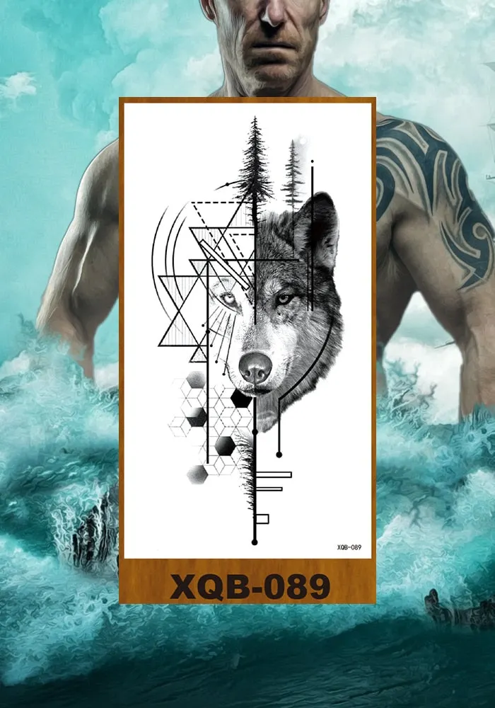 Temporary Tattoo Stickers Snake Bear Owl Fox Mermaid Tiger Wolf Lion King Men Women Girl Arm Body Chest Fake Body Leg Art Tatoo