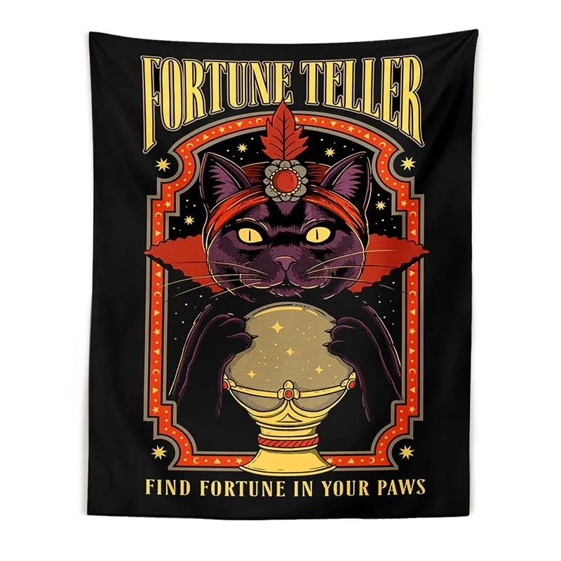 Black Tapestry Wall Hanging Tarot Cat Witchcraft Tapestry Art Divination Baphomet Occult Home Wall Black Cool Decor Cat Coven