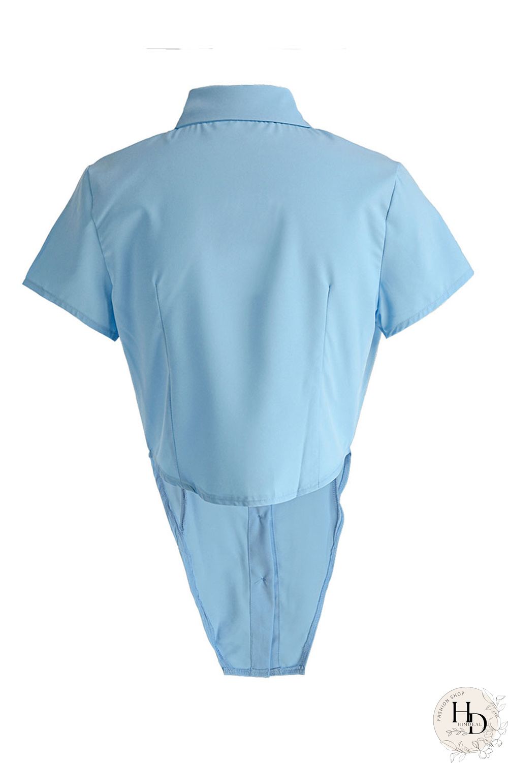 Sky Blue Fashion Casual Solid Asymmetrical Turndown Collar Tops
