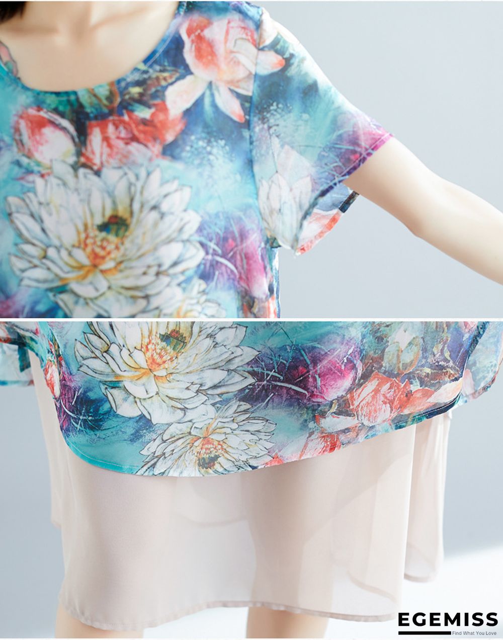 Loose Slimming Plus Extra-large Size Chiffon Short Sleeve Dress for Middle-aged Women | EGEMISS