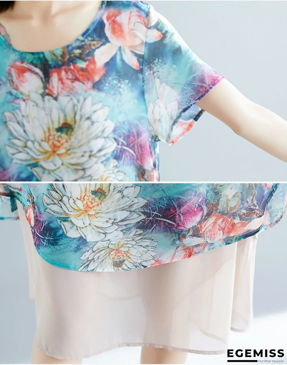Loose Slimming Plus Extra-large Size Chiffon Short Sleeve Dress for Middle-aged Women | EGEMISS