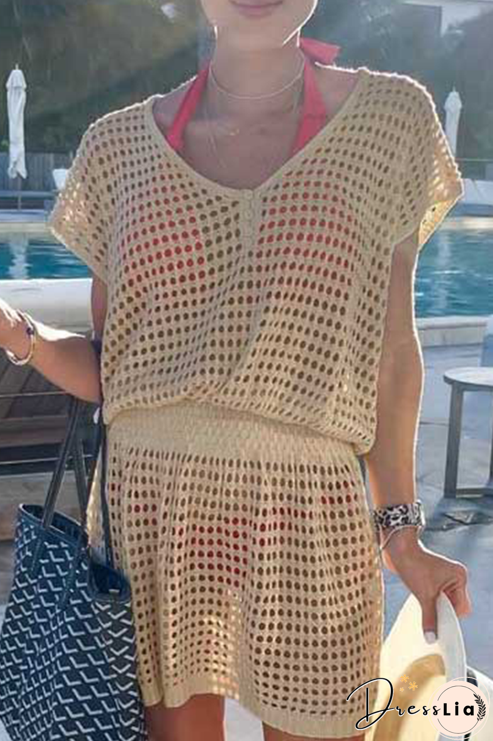 Casual Solid Mesh V Neck Waist Skirt Dresses(5 colors)