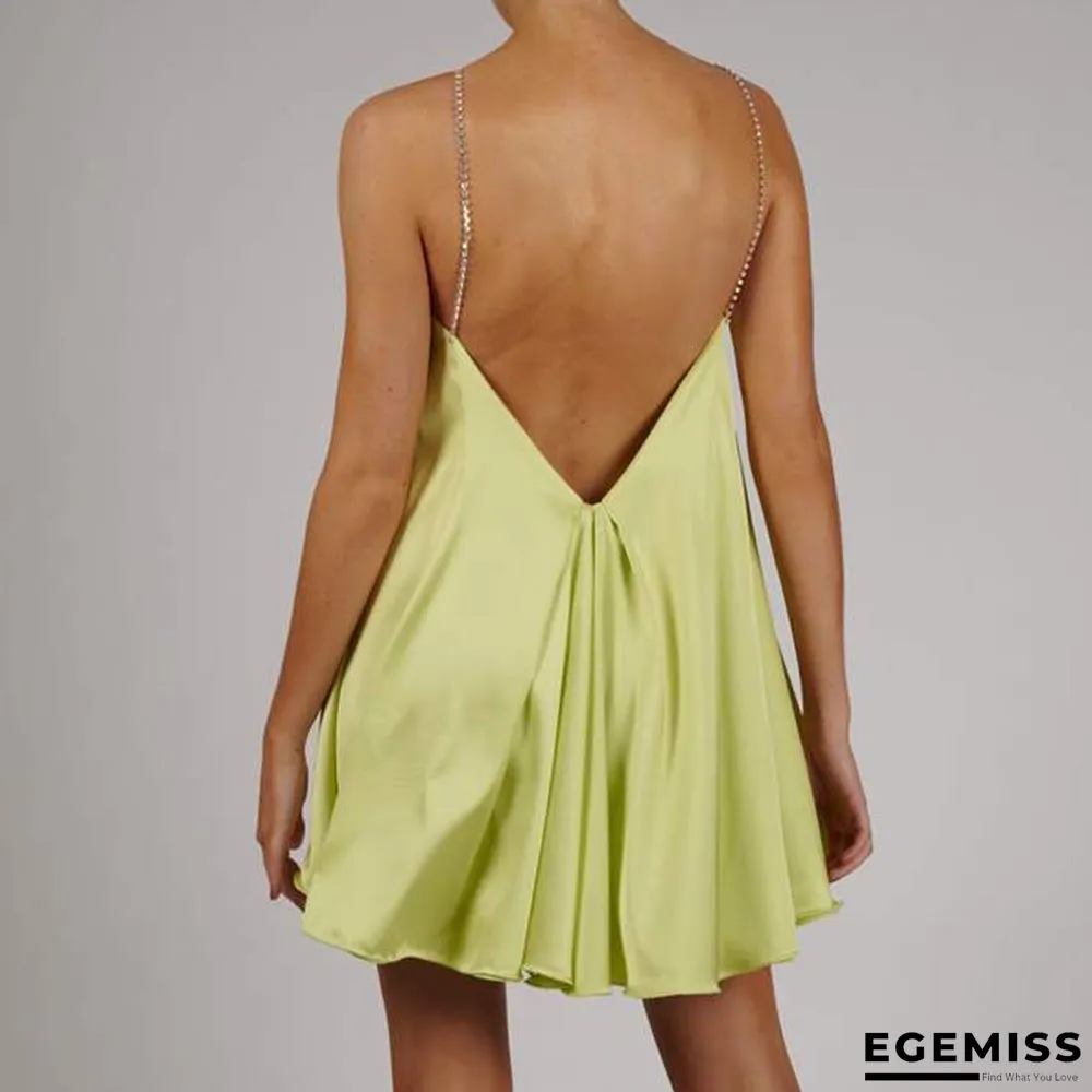 New Loose Suspender Sexy V-neck Backless Satin Dress | EGEMISS