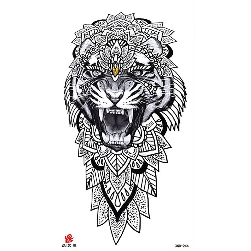 Sdrawing Temporary Sleeve Tatooo Stickers Tiger Lion Elephant Rose Flowertattoo Arm Body Art Fake Tatoo Male Female Black
