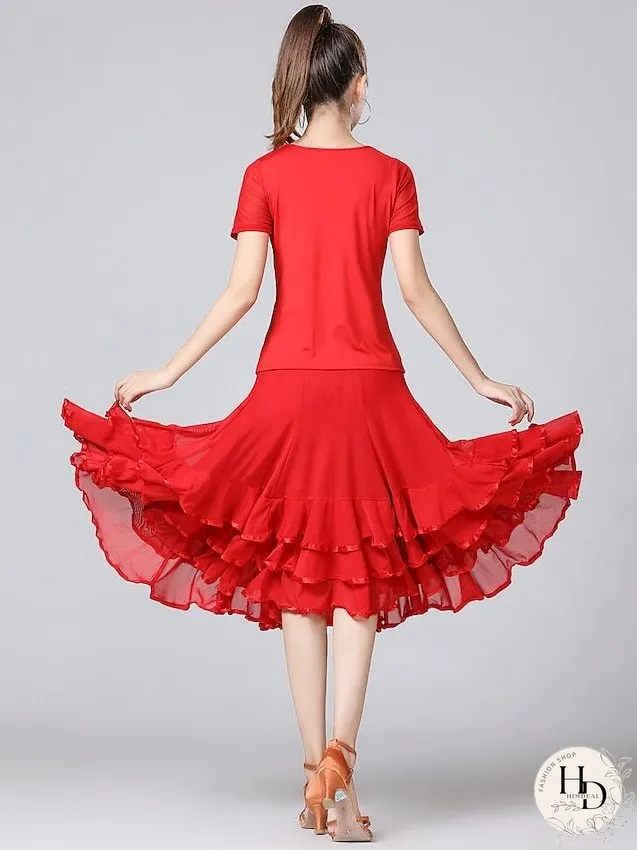 Women's Ballroom Waltz Modern Dancing Latin Dance Skirts Pleats Cascading Ruffles Wave-like Training Performance