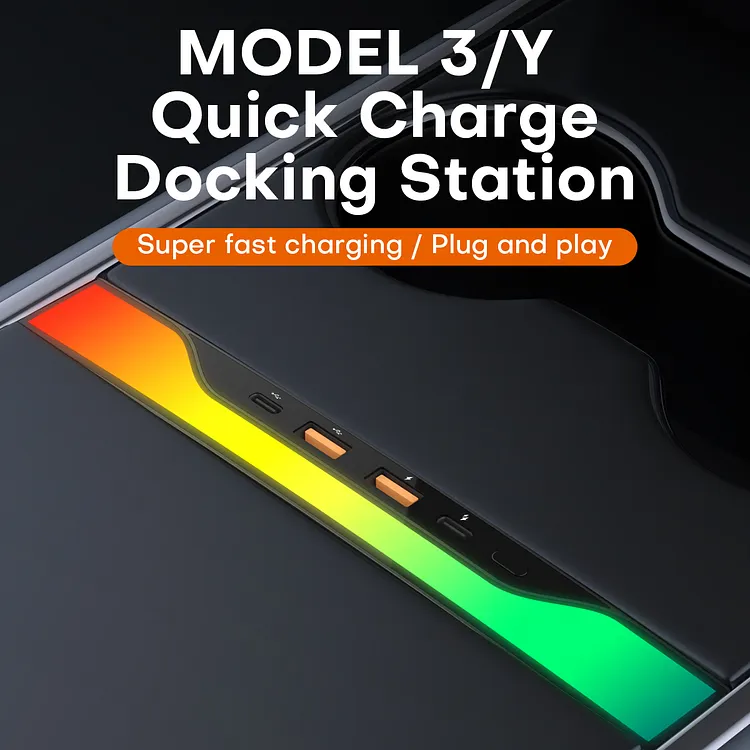 TESLASY 2021+ Model 3Y Center Console Dynamic RGB USB Charging HUB-