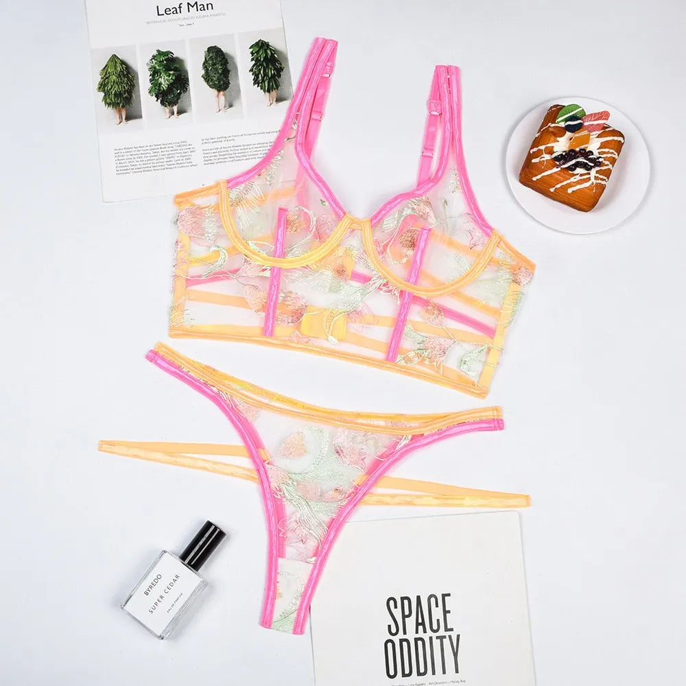 MIRABELLE Underwear Set Woman 2 Pieces Patchwork Bralette Sensual Lingerie Top Women Lace Sexy Corset Embroidery Erotic Sets