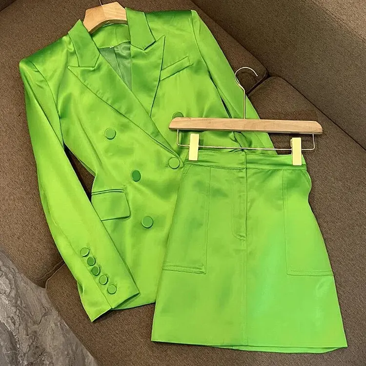 Satin High-Waisted Skirt and Jacket Suit