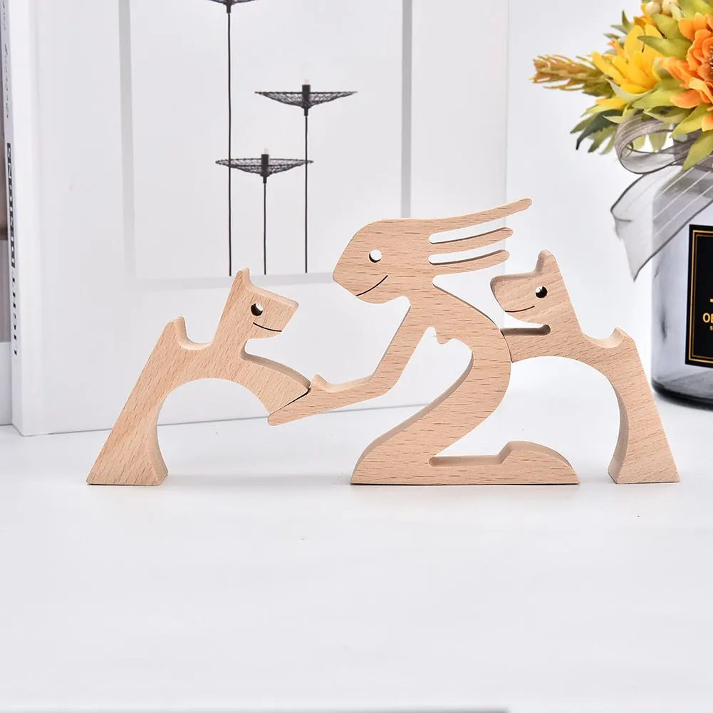 Family Puppy Wood Dog Craft Figurine Desktop Table Ornament Carving Model Creative Home Office Decoration Love Pet sculpture 515-1