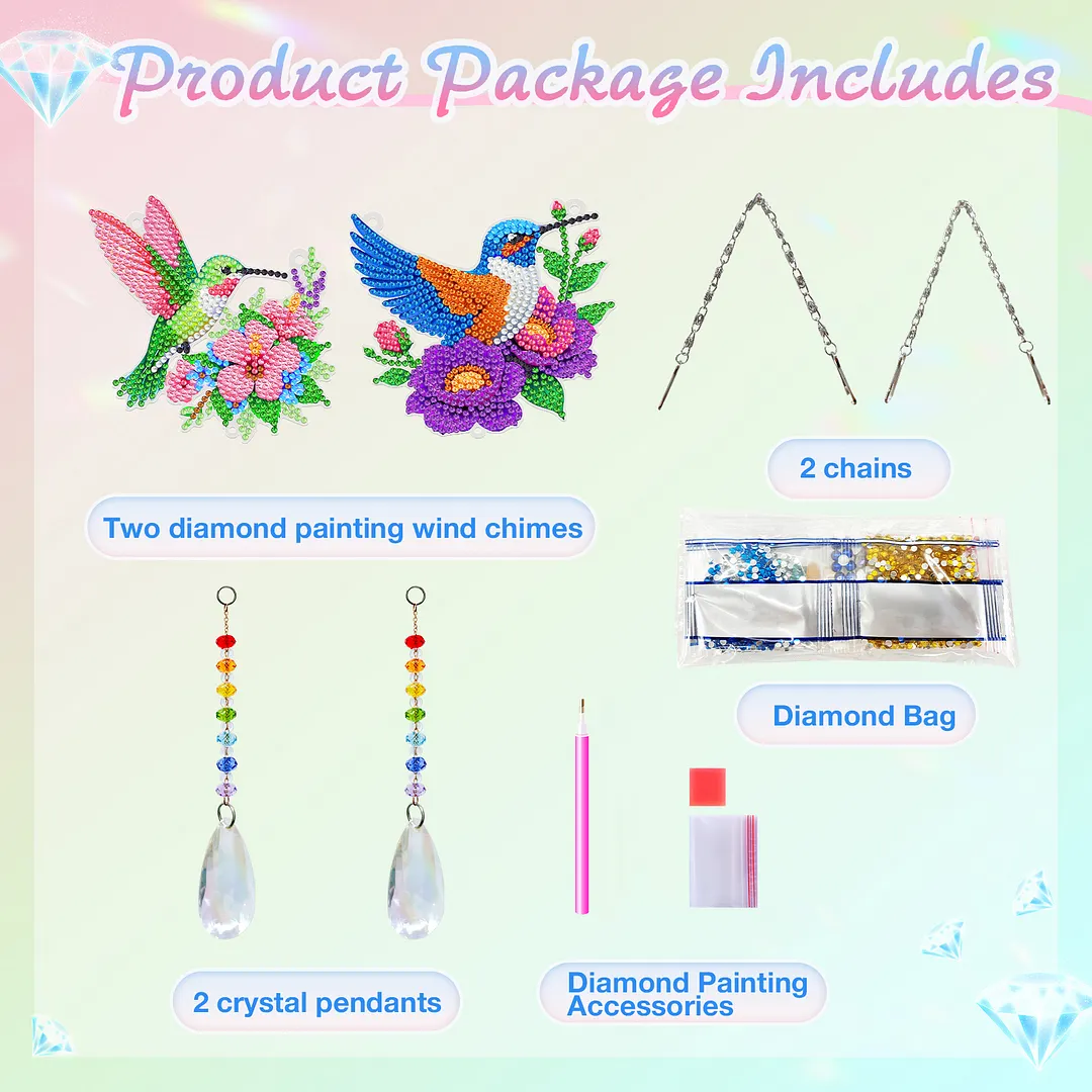2Pcs Hummingbird Carrying Flowers DIY Double-Sided Diamond Painting Hanging Kits Diamond Painting Suncatcher Craft Kit for Home Garden Wall Decor Gift