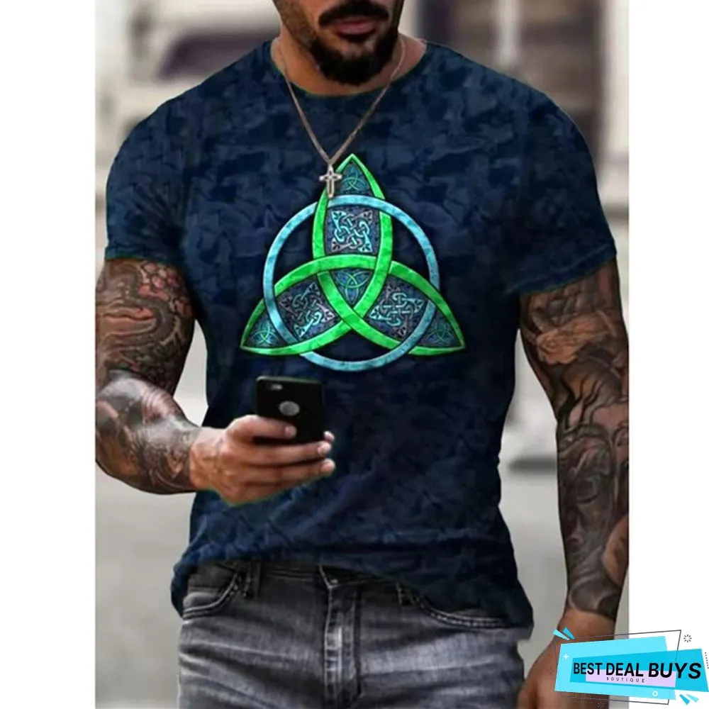 3D Printed Old Large Men's Short Sleeve Ethnic Letter Style T-Shirt
