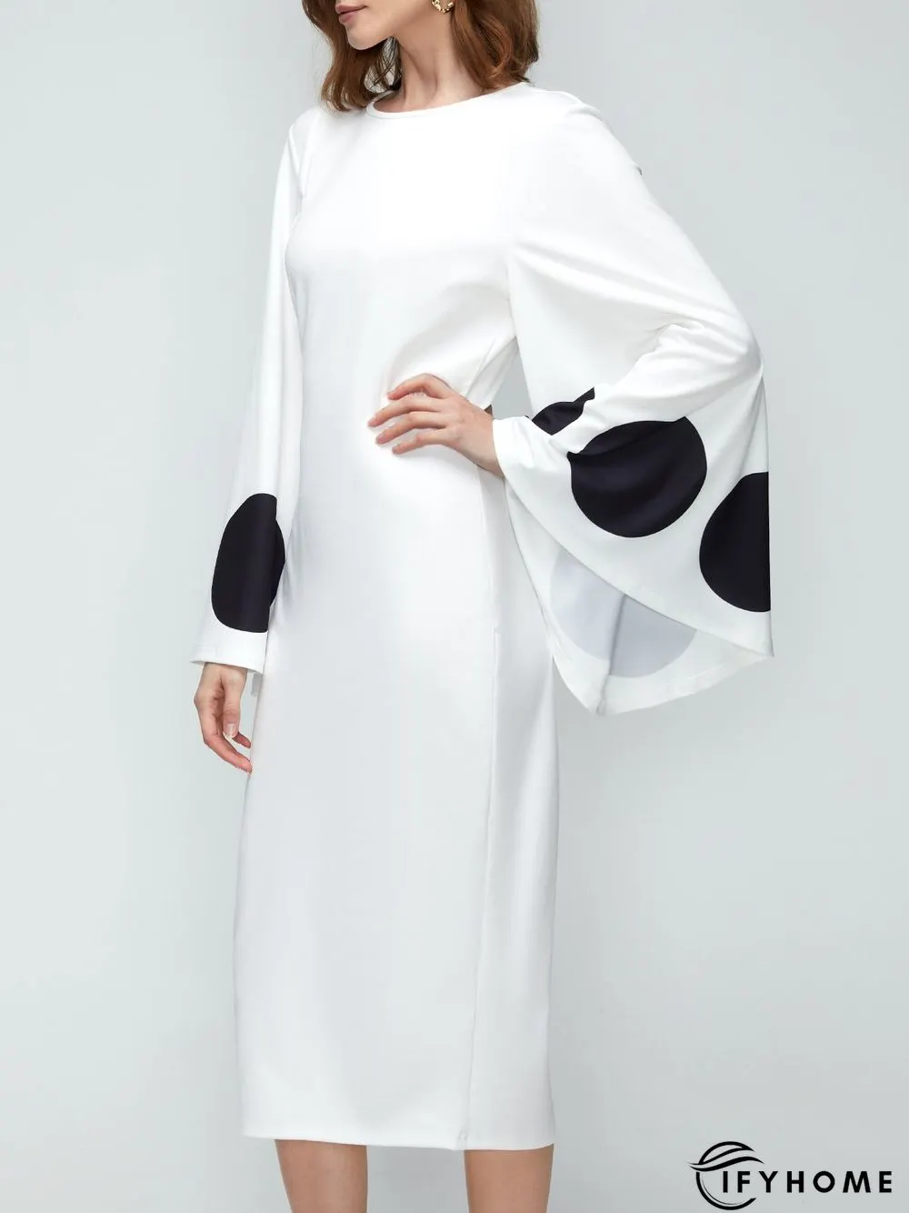 Elegant Flare Sleeve Crew Neck Polka Dots Dress | IFYHOME