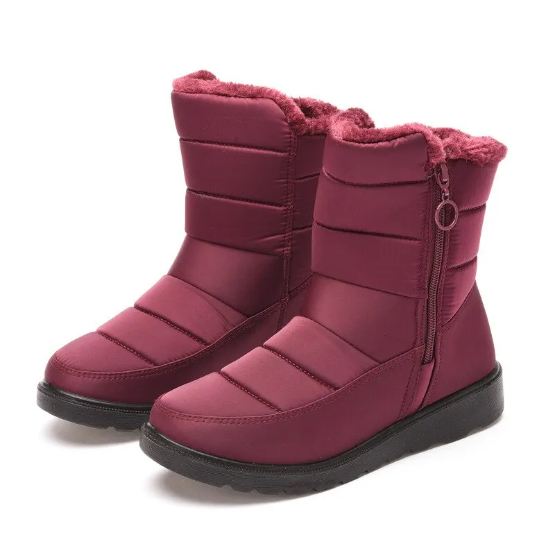Winter Women Boots Waterproof Plush Snow Boots Zipper Mid-Calf Boot Shoes Woman Leisure Flat with Botas De Mujer