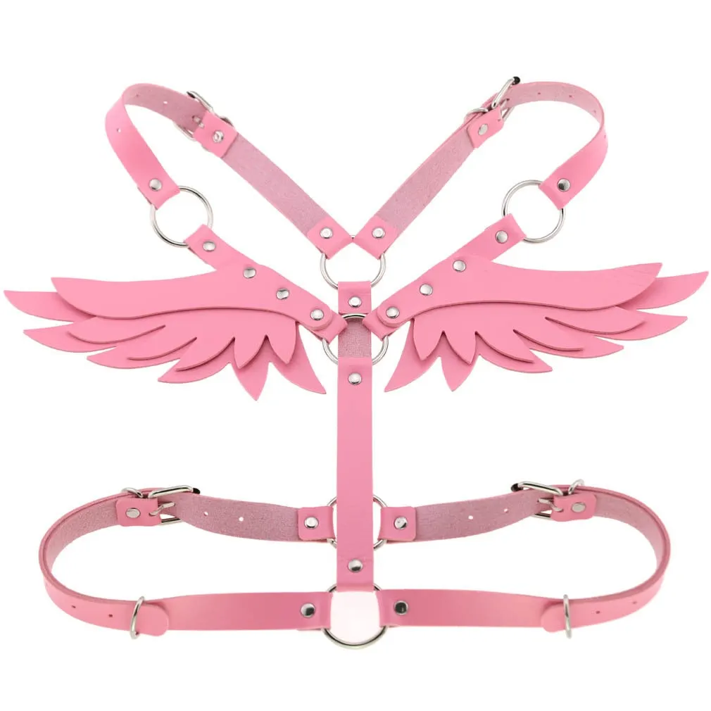 2020 New Gothic Leather Retro Medieval Renaissance Angel Demon Wings 4 Color Cosplay Accessories Harness Top Tie Punk Body Belt