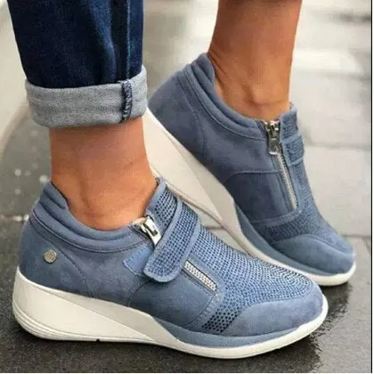 Women Casual Shoes 2020 New Fashion Wedge  Flat Shoes Zipper Lace Up Comfortable Ladies Sneakers Female Vulcanized Shoes