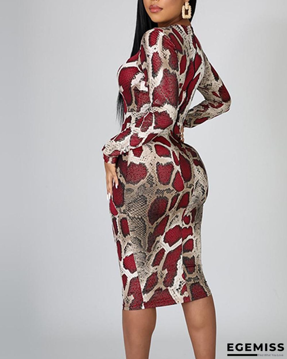 Snake Print Mesh Insert Bodycon Dress | EGEMISS