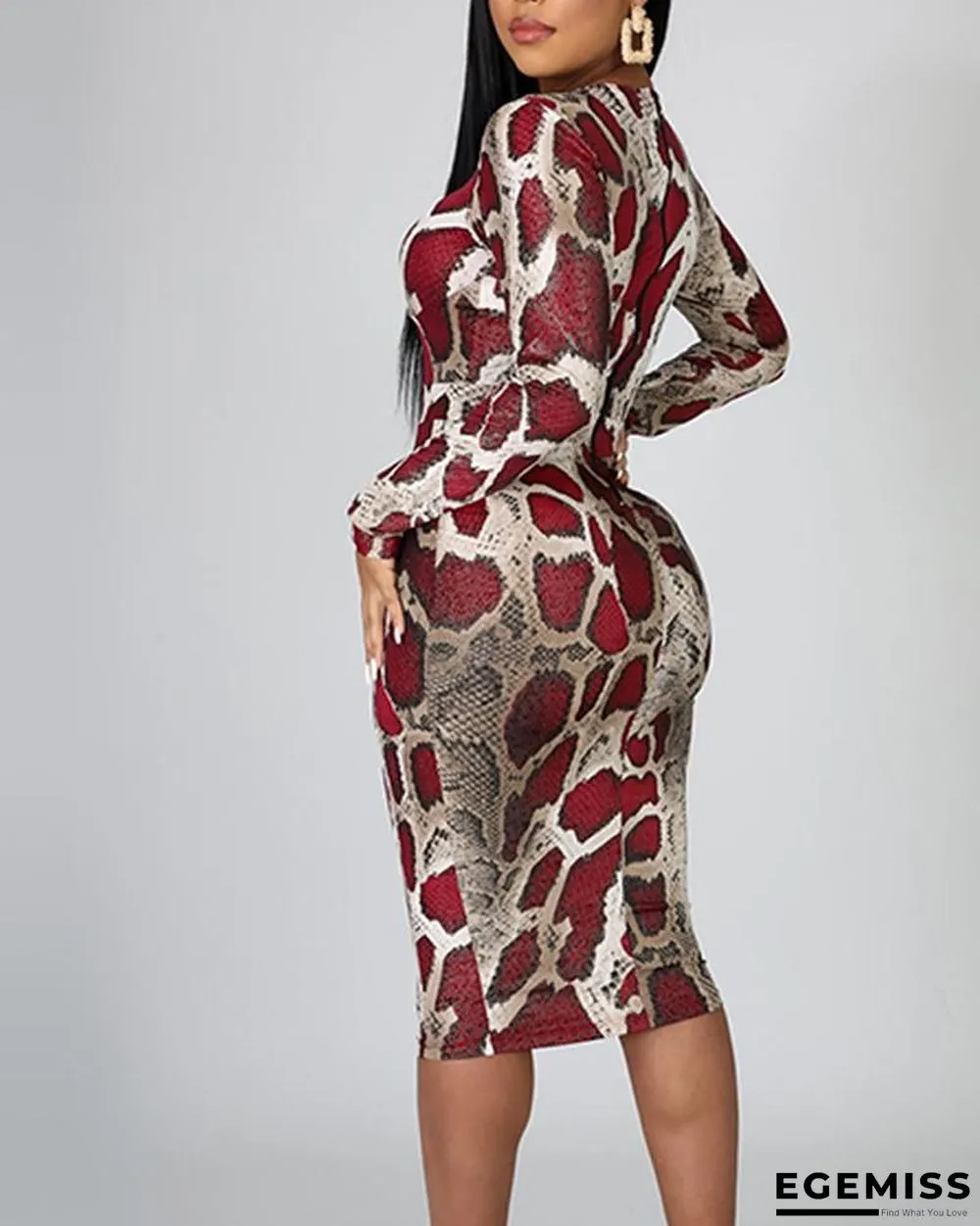 Snake Print Mesh Insert Bodycon Dress | EGEMISS