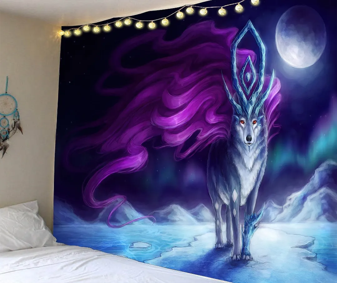 India Manada Wall Hanging Tapestry 3D Printed Animal Natural Sofa Backgound Wall Tapestries Bohemian Wolf Tiger Lion House Decor