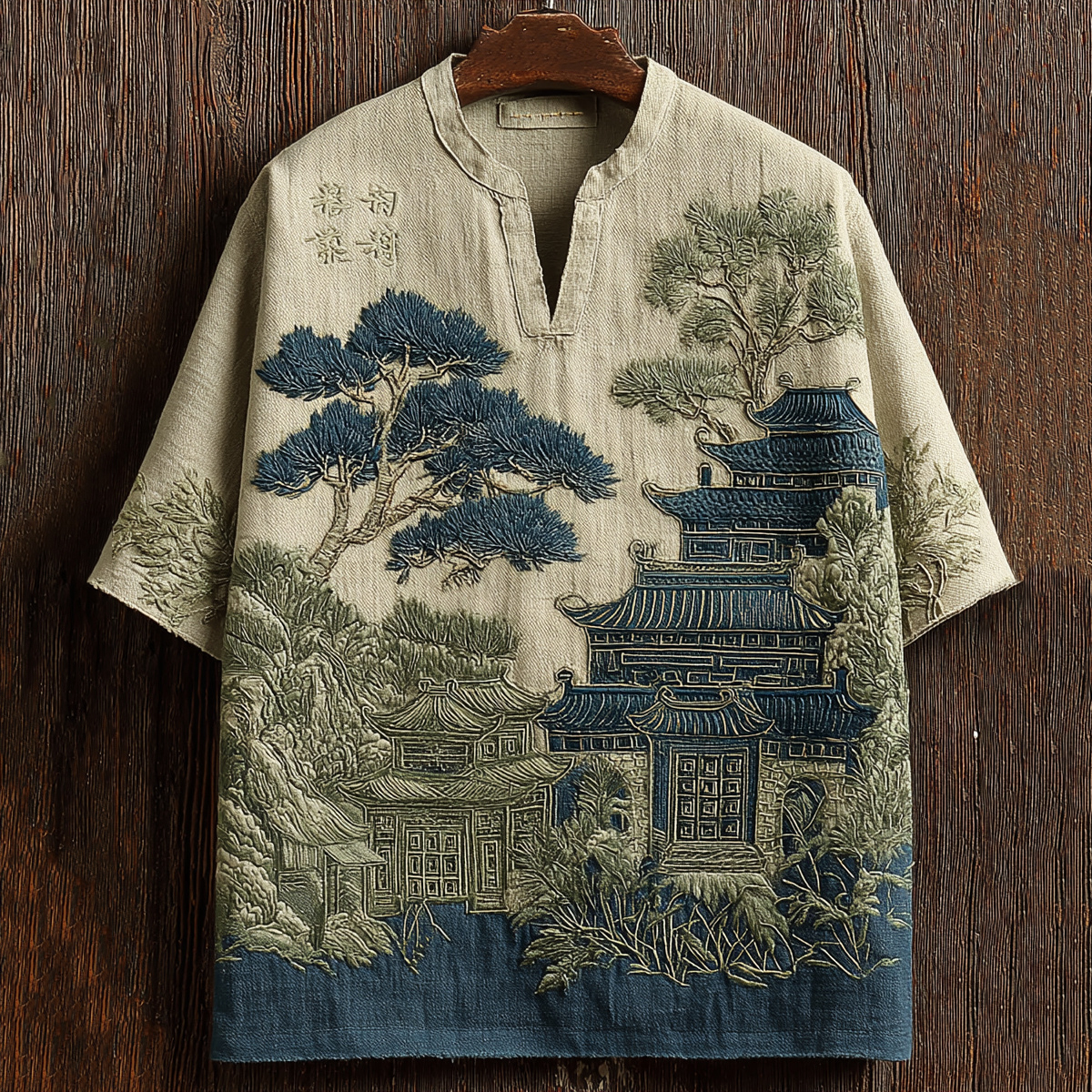 Men's Vintage Japanese Art Embroidery Casual Shirt