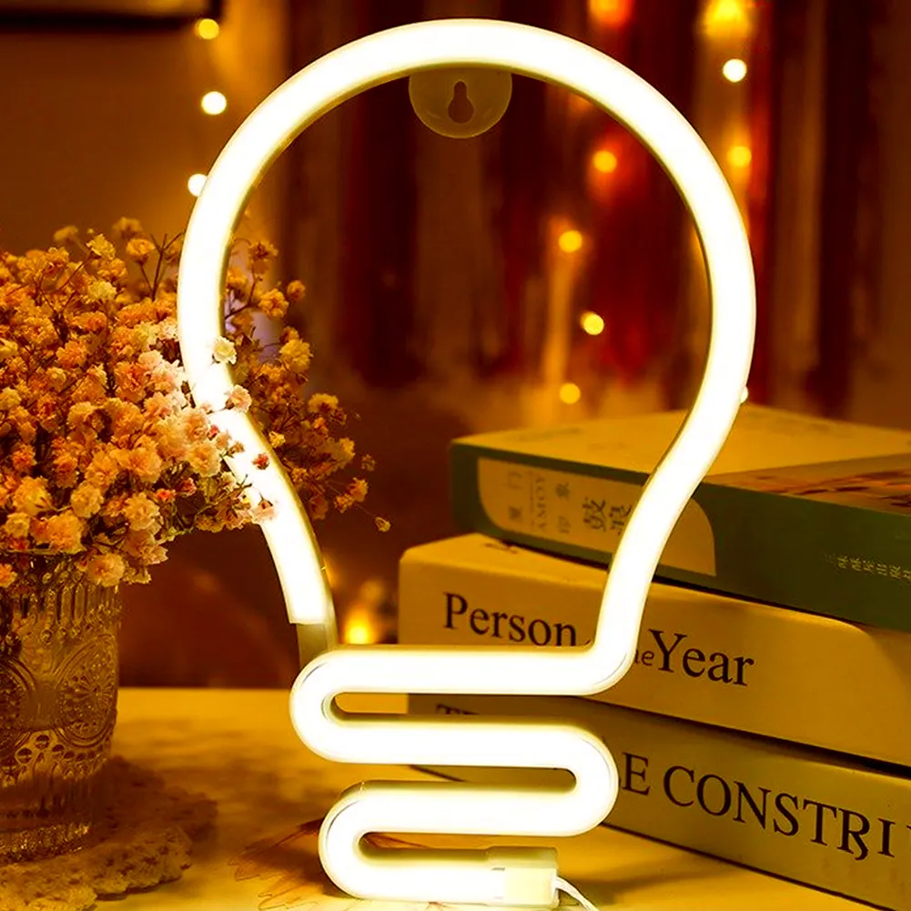 Light Bulb LED Neon Light Neon Sign Hanging Decoration Night Lamp (Warm)