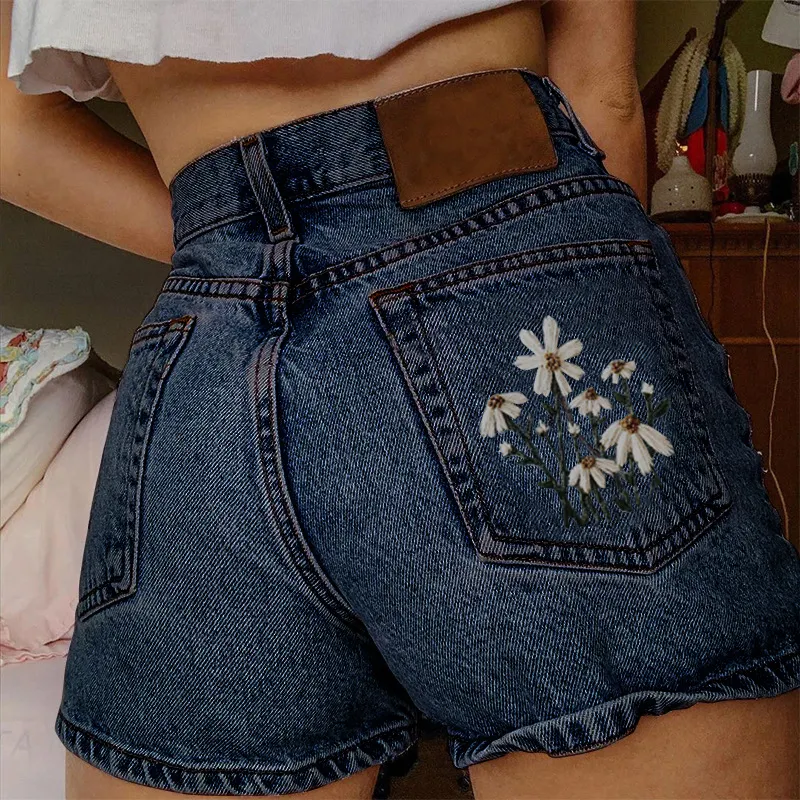 Fashion Casual Floral Printing Denim Shorts
