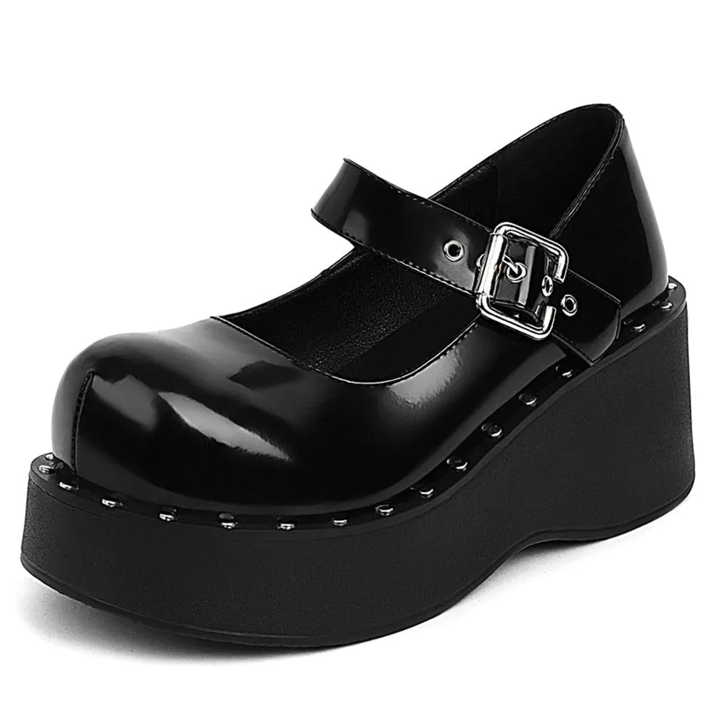 2021 Lovely Gothic Style Lolita Punk Cosplay Black Comfy Walking Wings Chunky Heels Platform Shoes Women Footwear Big Size 43