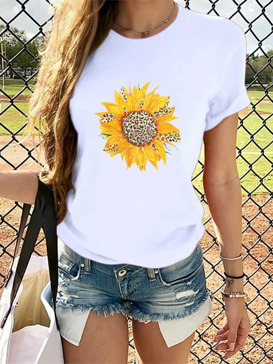 Leopard Sunflower Round-neck T-shirt