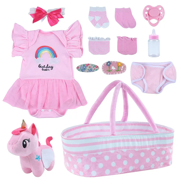 17"-22" Pink Baby Doll Clothing Set Babeside Baby Doll Accessories 8 Pcs