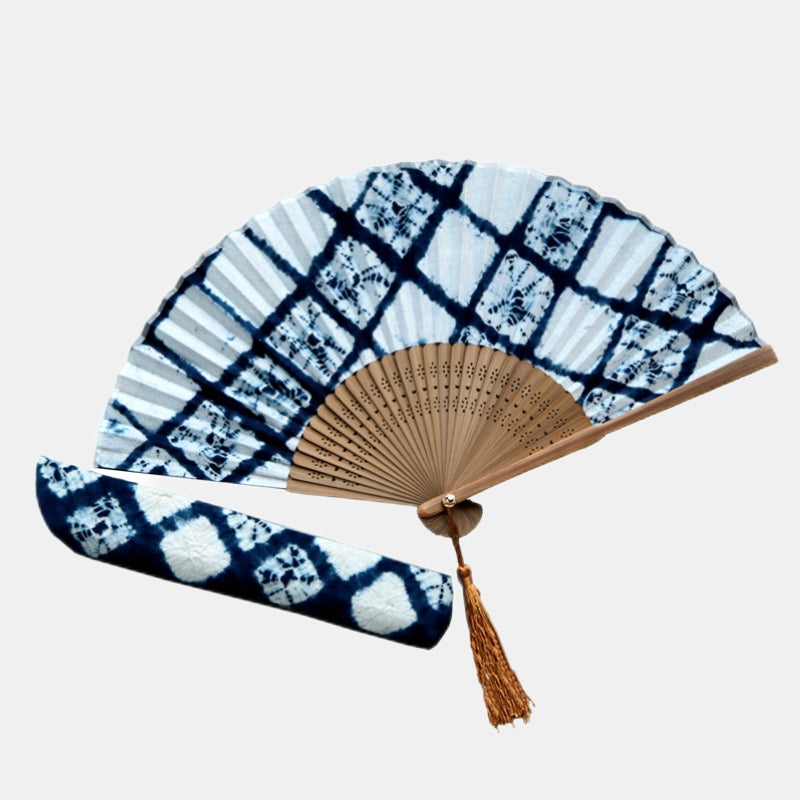 Handmade Tie-Dyed Cotton Folding Fan Plant Blue Dyed Cotton Folding Fan Chinese Folding Fan