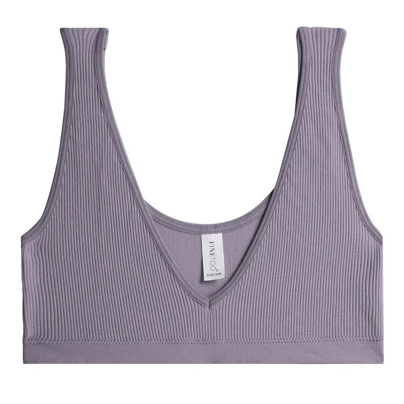 FINETOO Women Seamless Bralette Ladies Sexy Deep V Tank Fashion Wide Strap Camisole Breathable Tops Girls S-XL Intimate Lingerie