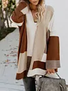 Loose Contrast Color Long Sleeve V-Neck Cardigan Sweater Outerwear