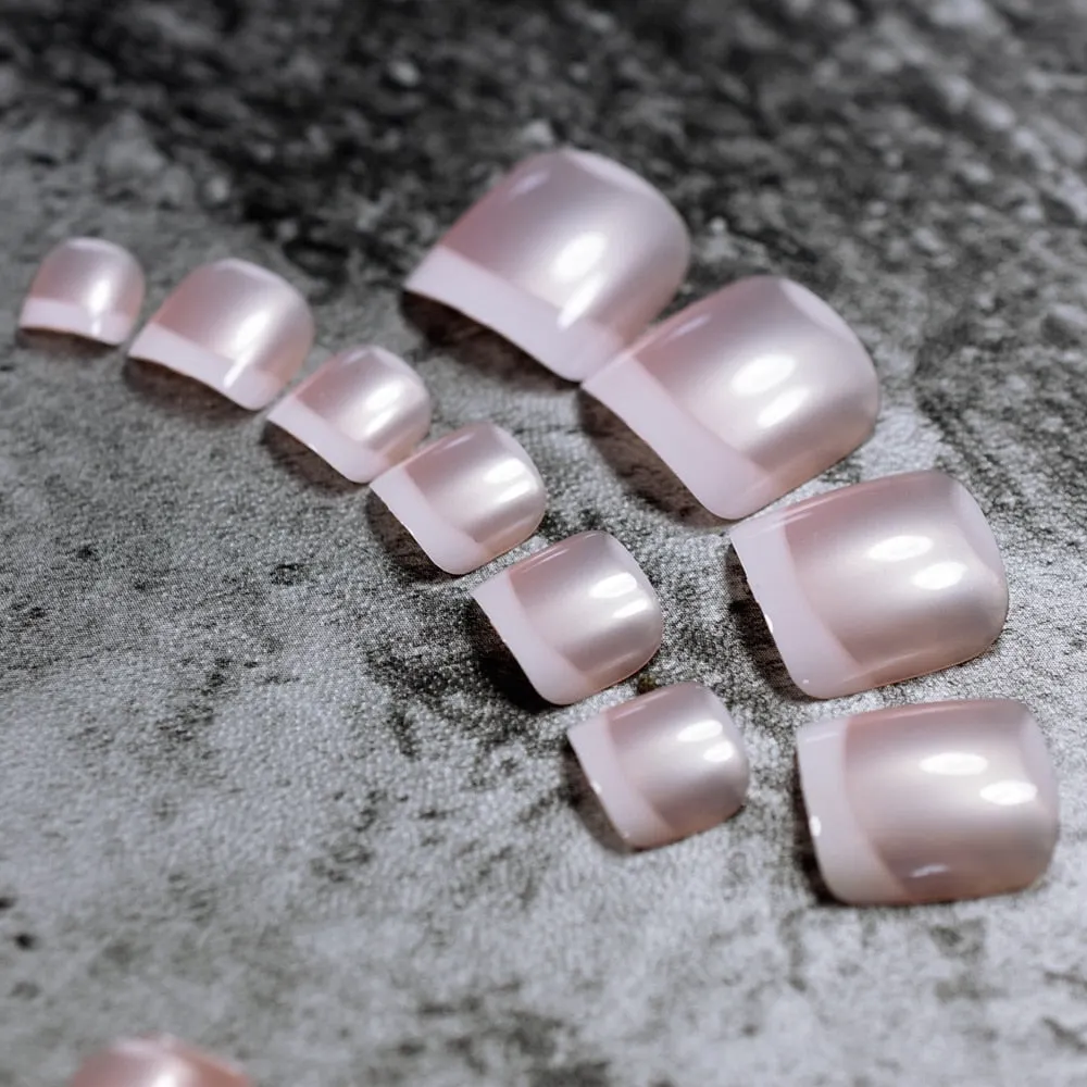 Beige White French Nails Acrylic Nude Toe Nails Shiny Surface Toenails Tips Decoration Designed Fake Nails 24pcs/kit-Nail Inspo