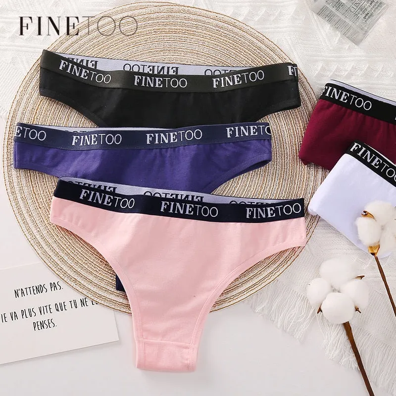 FINETOO 3Pcs Women Cotton Brazilian Panties Sexy Ladies Low-Rise Female Breathable Underpants Girls Soft Underwear Lingerie M-XL
