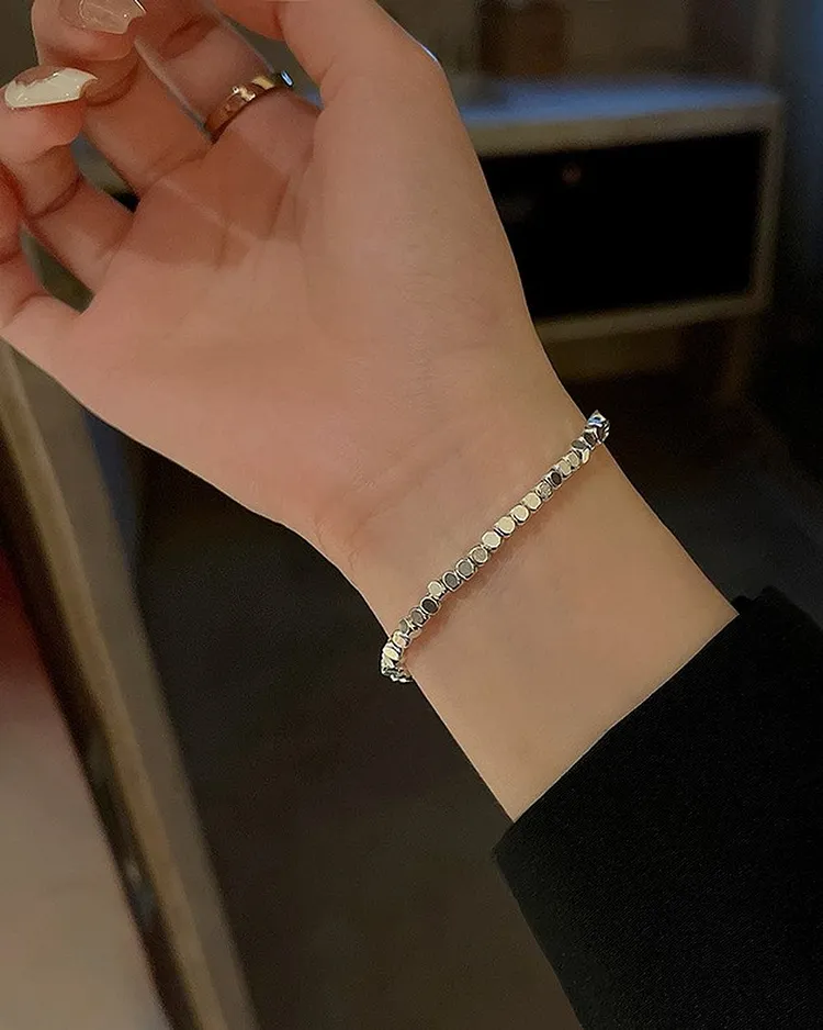 Minimalist Silver Bead Bracelet for Women Stackable Design