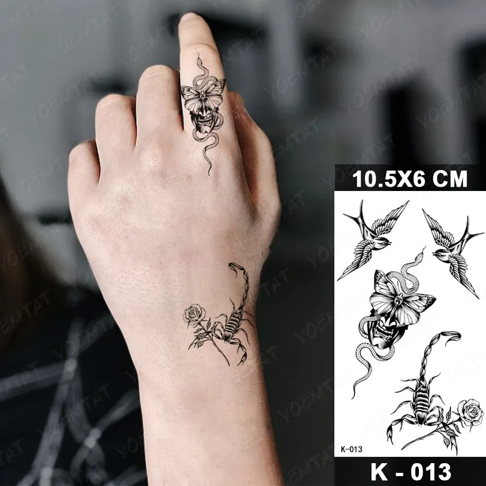 Waterproof Temporary Tattoo Sticker Black Point Line Sunflower Geometric Rose Flash Tatoo Fake Tatto For Body Art Women Men